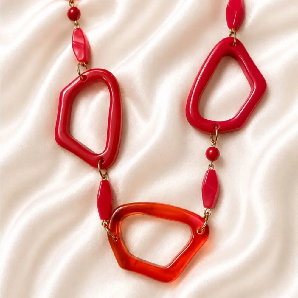 Red & Orange Geometric Bead Necklace